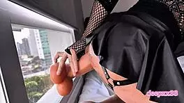 Shemale Anal Dildo Extreme with Huge Big Ass and Fishnets in Solo Toy Action