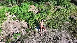 amateur petite girl with tight pussy gets creampie in outdoor interracial anal fuck