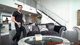 Fetish teen 18+ worships big cock and gets mouth spermed.