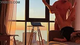 She Jumps On Bodybuilder's Dick At Sunset