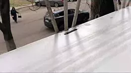 She sucked cock on balcony filling mouth with cum