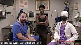 Rina arem undergoes stimulating exam with dildo vibrator on shaved pussy.