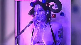 Devil filled with cum passionately gives blowjobs and uses huge dildo!