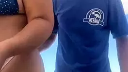 African Crossdresser Almost Fucks on Crowded Beach, Flashing Monster Cock.