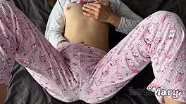 asian stepdaughter fingers her small tits and pussy, squirting closeup