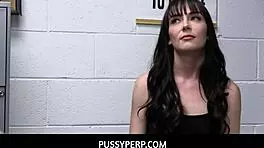 Security officer catches teen shoplifter and fucks her pussy at work