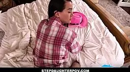 Hey, check this skinny teen riding that big cock to wild orgasm in POV style