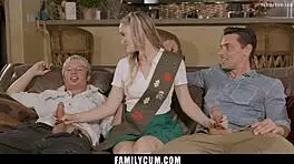 Stepdaughter Takes Daddy And Stepbrother Cocks Professionally