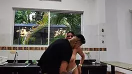 Brunette young latina housewife with small tits and piercing gets pretty ass bent over in muscular tattooed colombian encounter