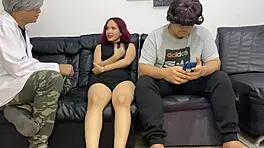 doctor checks teen girl next to stepfather 😏