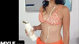 Cute Latina stepmom allows cum on her face.