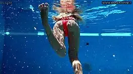 very hot russian pornstar mary kalisy bathing in bikini by the pool, getting nude outdoors