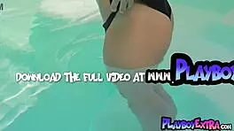 Skinny Natural Brunette Slips Out of Tiny Bikini Outdoors