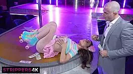 i'm the roller girl teased with striptease before blowjob cum drain