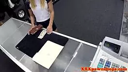 Young Babe with Glasses Rides Cock in Cowgirl for Cash on Hidden Cam