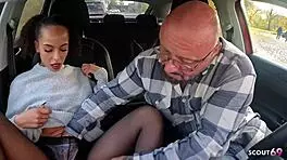 Whoa! Can You Believe This German Half-African Teen With Small Tits Gets Picked Up for Raw No-Condom Pounding by Old Guy in Car?!