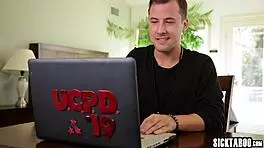 hey, this perverted teen with big tits is sucking a guy's monster cock 😏