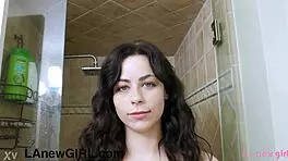 Incredible brunette took a shower with father-in-law photoshoot