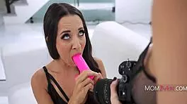 Models with size difference explore their lesbian side in strapon photoshoot with big tits and petite 18+ Puck Freya von Doom