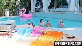 Wow, these three blondes dive into lesbian licking and fingering by the pool!