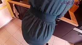 Blonde girl pulls big panties for kitchen fuck