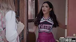 Big boobs cheerleader seduces petite classmate in lesbian sex! 😍