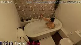British teen intensely gets naughty in bath solo