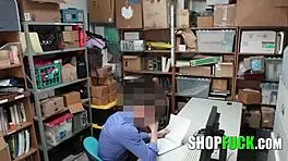 Strict security guard dominates black busty babe with blowjob and interracial fucking at work for stealing!