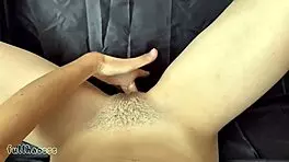 my horny stepsister masturbating hairy pussy and squirting close up, wet and fingering to orgasm