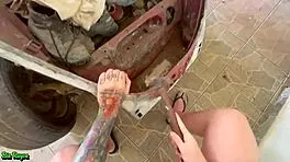 The Redhead Fucks In The Fusca! Cuckold Watches Old Man Blowjob.