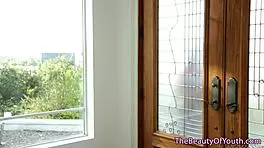 The teenage lesbian babe started with face sitting and fingering before scissoring