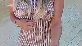 Transparent Dress Without Underwear! Blonde Flashes Ass Publicly
