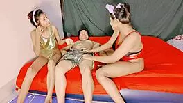 Pretty Girl Bends Over for Squirting Riding in Threesome Sex