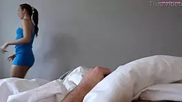 Sucking huge cock and swallowing foster daddy's cum