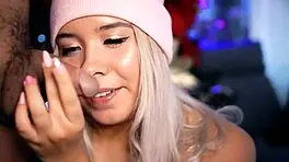 i'm so excited, blonde with cute face plays and sucks small 18+ cock getting hard for her