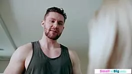 Big Guy Bangs Petite Blonde Neighbor with Small Tits in Deepthroat Session