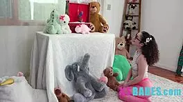 I watch as the tiny teen babe gets her cute pussy licked and stuffed with massive meat like a fuck doll.