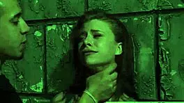 the slut is bound in hardcore bondage for a rough outdoor gangbang