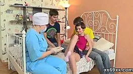 The doctor watches as the patient gets her hymen checked and then gets reamed by the virgin kitten