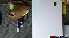 teen shoplifter spies on hidden cam blowjob and doggystyle bent over