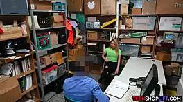 teen shoplifter spies on hidden cam blowjob and doggystyle bent over