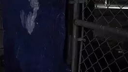 the slut is bound in hardcore bondage for a rough outdoor gangbang