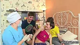 The doctor watches as the patient gets her hymen checked and then gets reamed by the virgin kitten