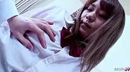 Japanese teen in uniform gets picked up for casting pov fuck in japan