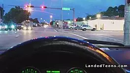 This small tits teen hitchhiker is banging a huge dick.