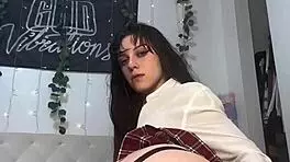 Cute brunette teen shows her tight shaved pussy and ass in homemade amateur clip.