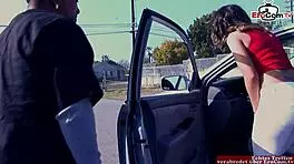 Brunette teen with natural tits gets picked up for BBC facial