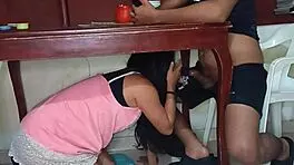 i have my hidden lover sucking my cock under the table.