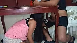 i have my hidden lover sucking my cock under the table.