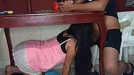 i have my hidden lover sucking my cock under the table.